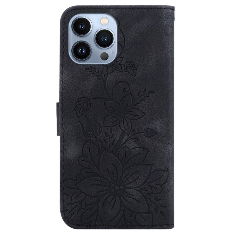 Capa Flip Para iPhone 15 Pro Max De Cordão Alça Floral