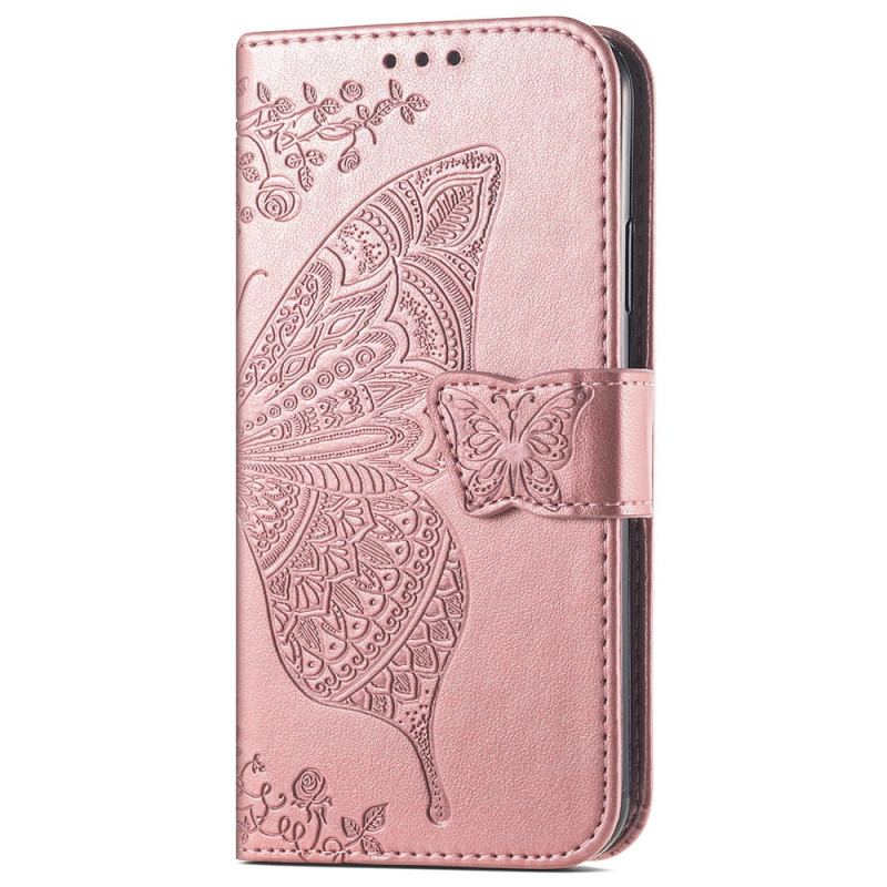 Capa Flip Para iPhone 15 Pro Max De Cordão Borboleta Barroca Com Alça