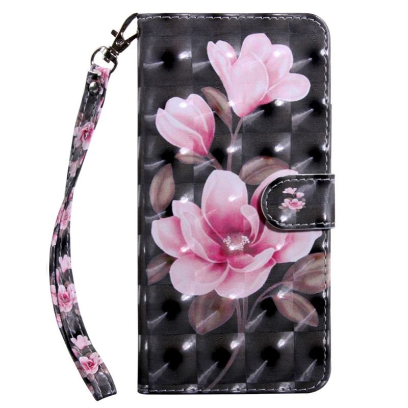 Capa Flip Para iPhone 15 Pro Max De Cordão Flores De Cinta