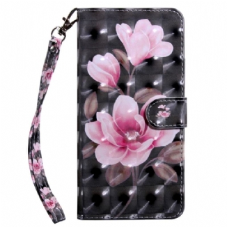 Capa Flip Para iPhone 15 Pro Max De Cordão Flores De Cinta