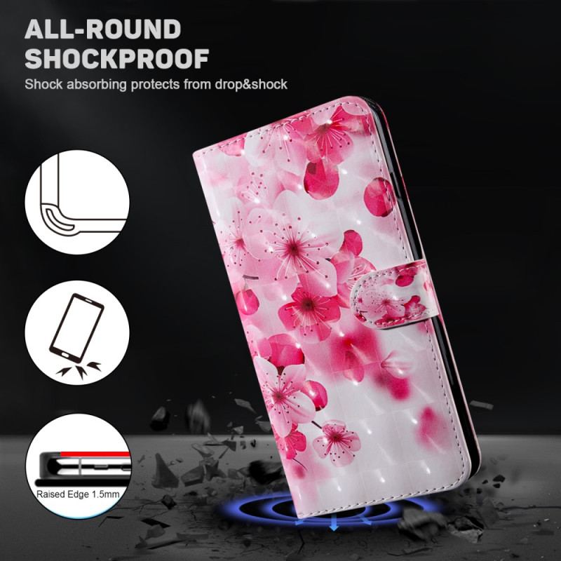 Capa Flip Para iPhone 15 Pro Max De Cordão Flores De Cinta