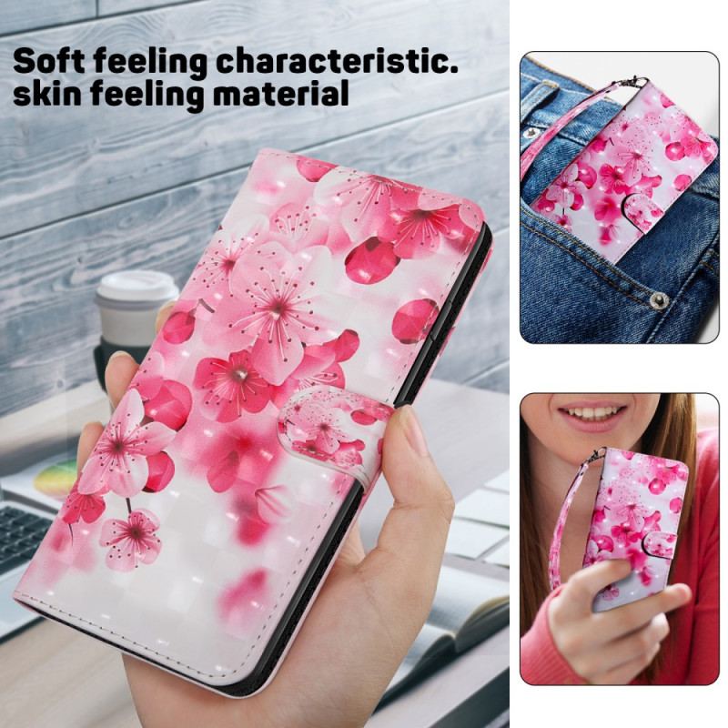 Capa Flip Para iPhone 15 Pro Max De Cordão Flores De Cinta