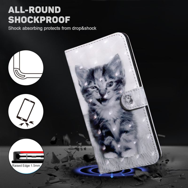 Capa Flip Para iPhone 15 Pro Max De Cordão Gatinho Com Alça