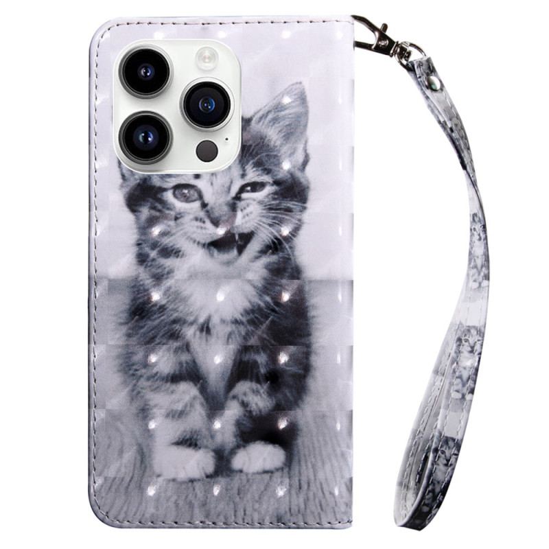 Capa Flip Para iPhone 15 Pro Max De Cordão Gatinho Com Alça