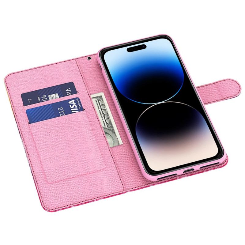 Capa Flip Para iPhone 15 Pro Max De Cordão Gato Sob A Árvore Vermelha 3d Com Alça