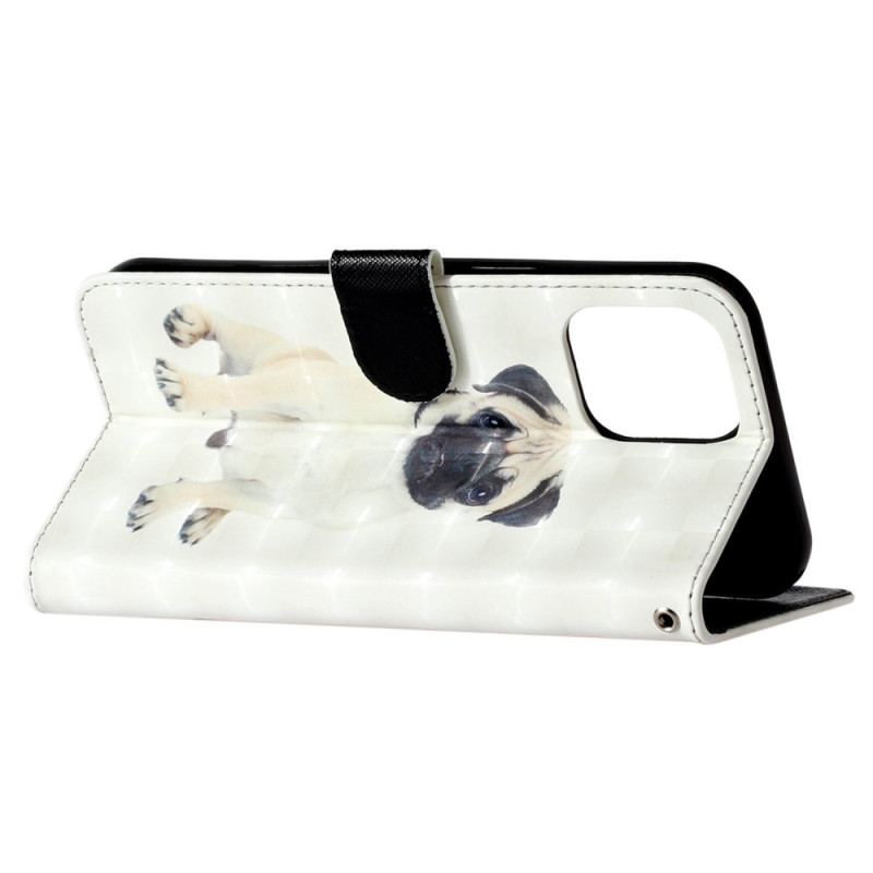 Capa Flip Para iPhone 15 Pro Max De Cordão Pug 3d Com Alça