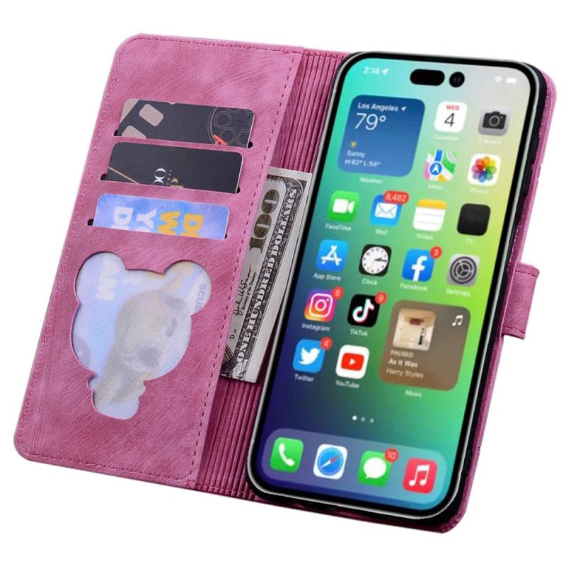 Capa Folio Para iPhone 15 Pro Max De Cordão Tanga Gato Devaneio