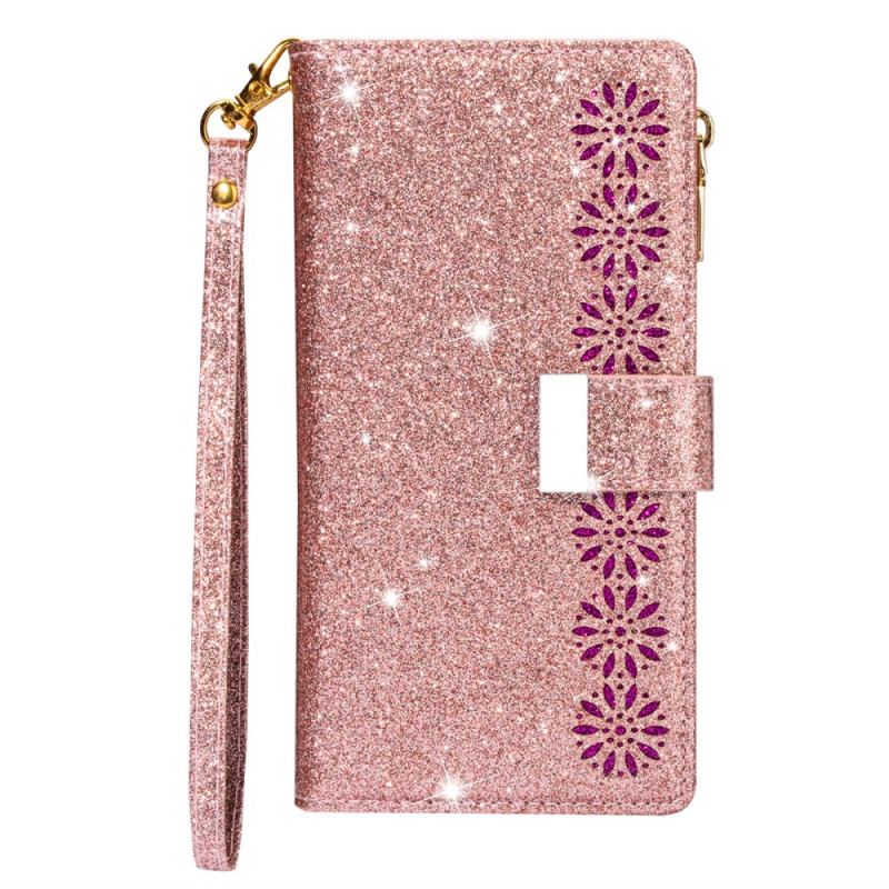 Capa Folio Para iPhone 15 Pro Max Glitter Com Porta Moedas