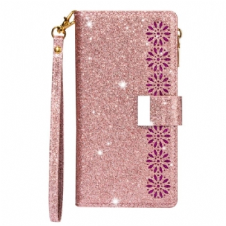 Capa Folio Para iPhone 15 Pro Max Glitter Com Porta Moedas