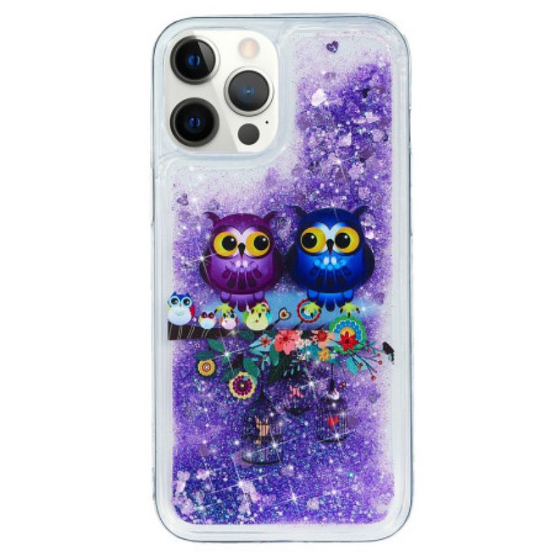 Capa Para iPhone 15 Pro Max Casal De Corujas Glitter