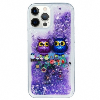 Capa Para iPhone 15 Pro Max Casal De Corujas Glitter