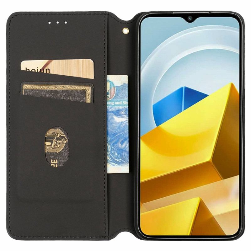 Capa De Celular Para Poco M5 Flip Efeito Couro Cubo 3d