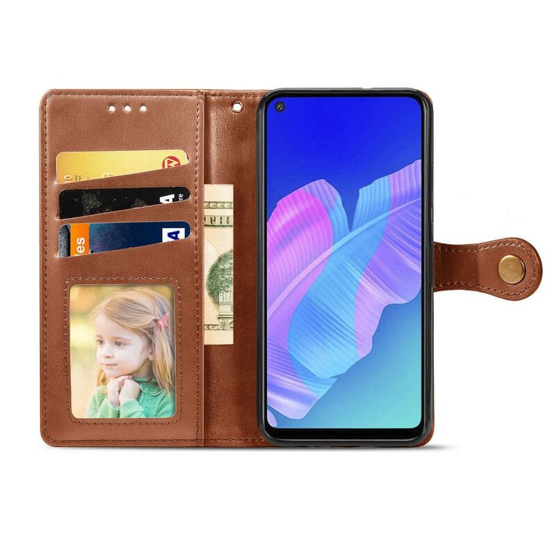 Capa Em Pele Para Huawei Y7p Couro Falso E Fecho Vintage