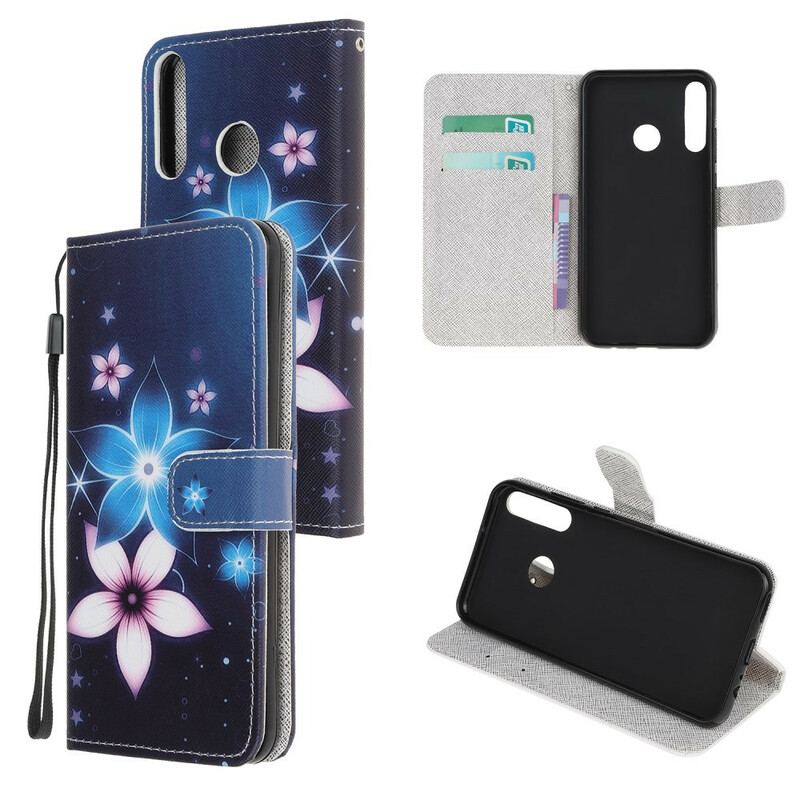 Capa Folio Para Huawei Y7p De Cordão Flores De Cinta Lunar