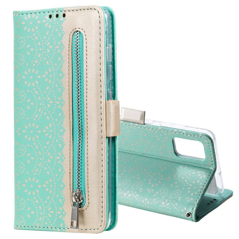 Capa Flip Para Samsung Galaxy A51 5G De Cordão Bolsa De Moedas Com Alça De Renda