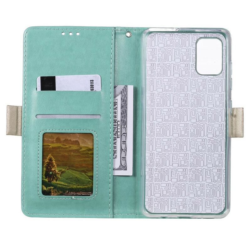 Capa Flip Para Samsung Galaxy A51 5G De Cordão Bolsa De Moedas Com Alça De Renda