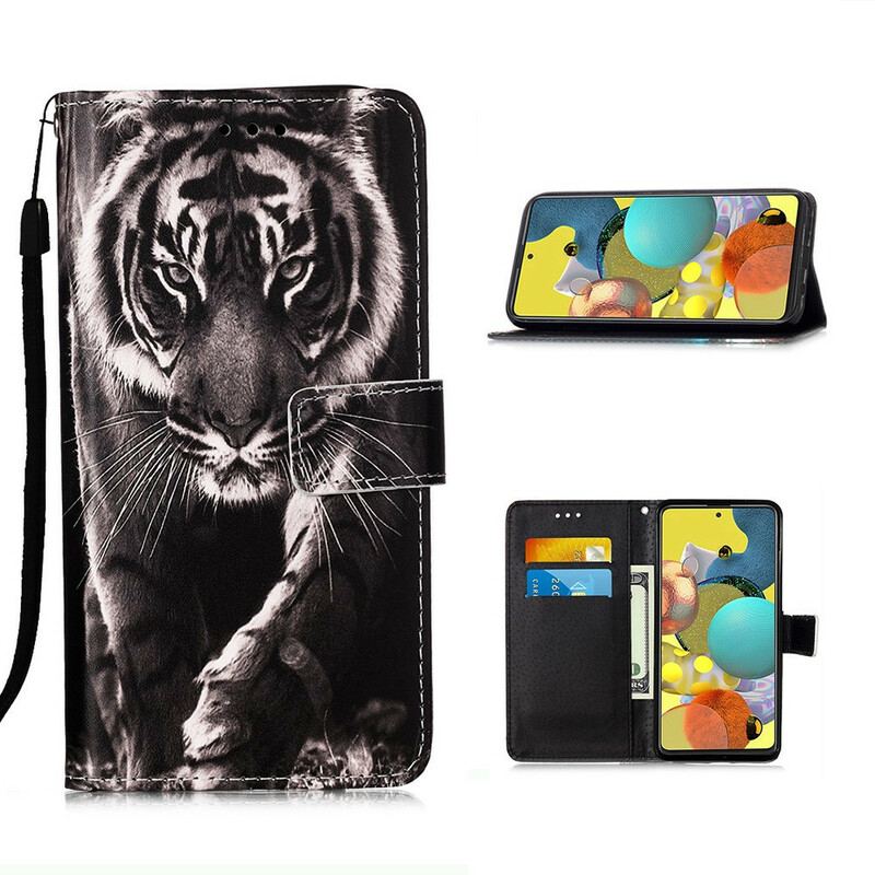 Capa Flip Para Samsung Galaxy A51 5G Tigre Da Noite