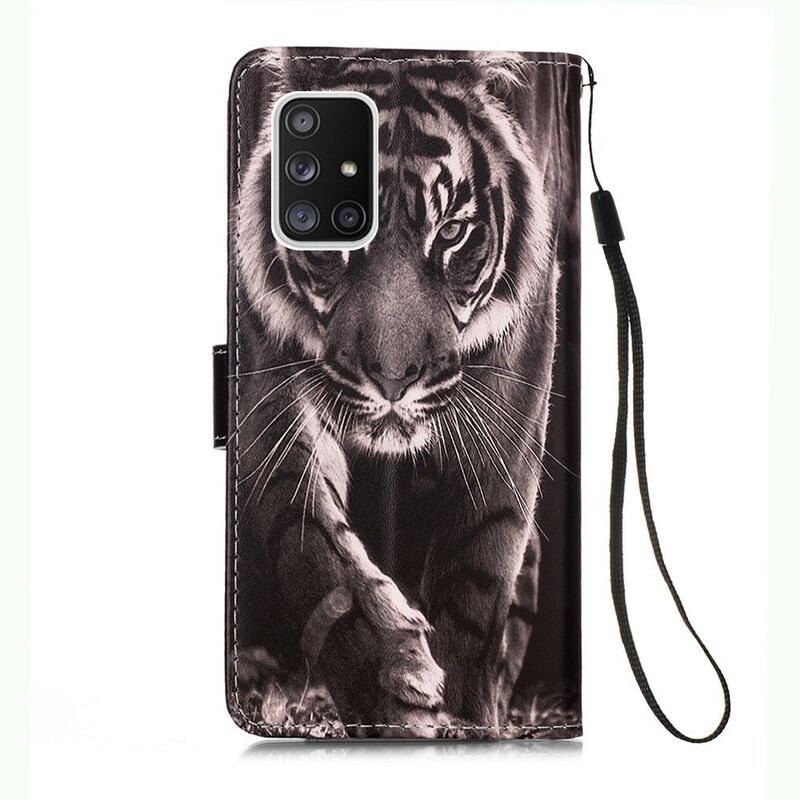 Capa Flip Para Samsung Galaxy A51 5G Tigre Da Noite