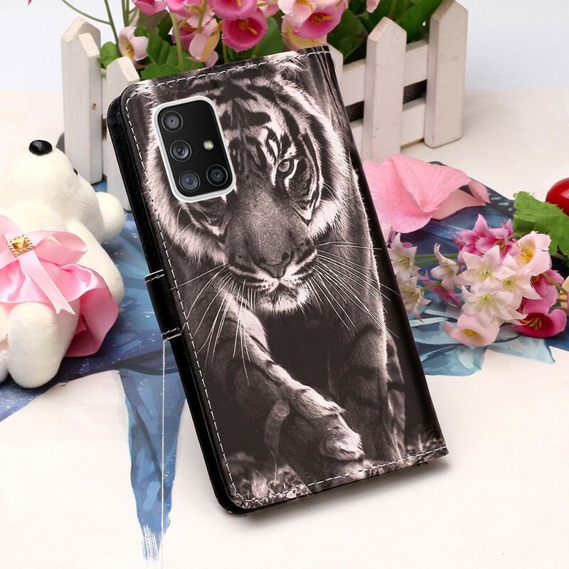 Capa Flip Para Samsung Galaxy A51 5G Tigre Da Noite