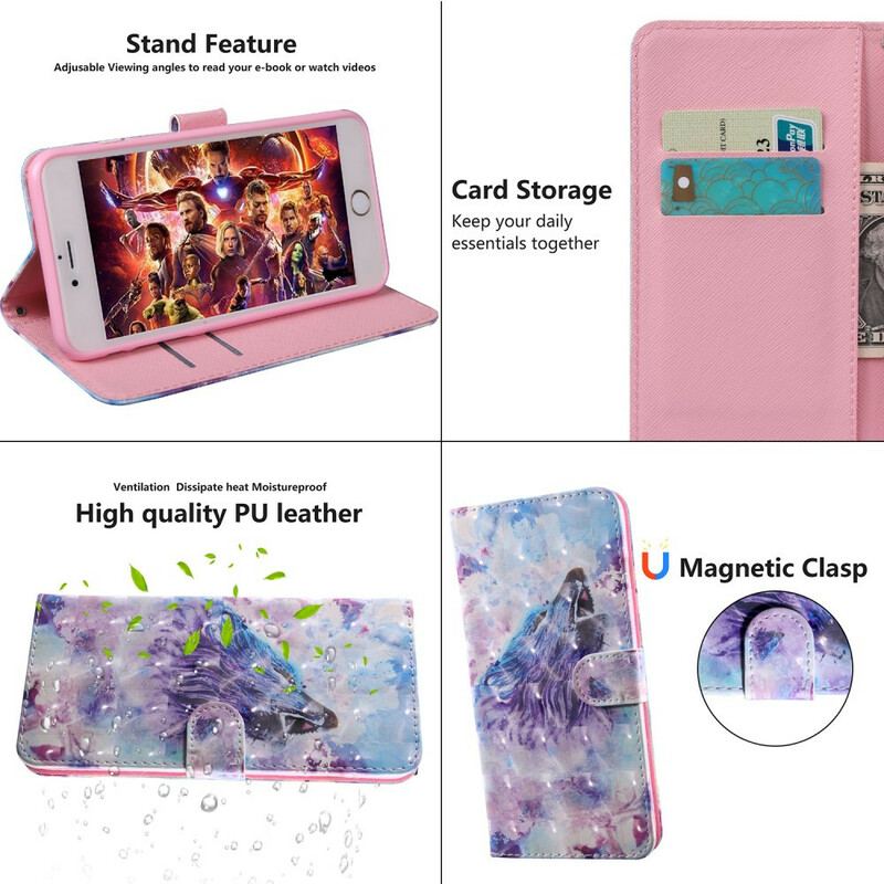 Capa Folio Para Samsung Galaxy A51 5G Aquarela Lobo