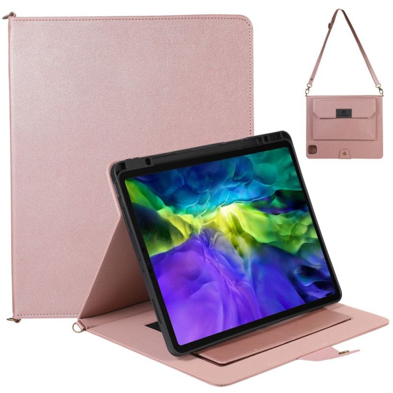 Capa Flip Para iPad Pro 12.9" (2020) Alça De Ombro Rfid Com Efeito De Couro