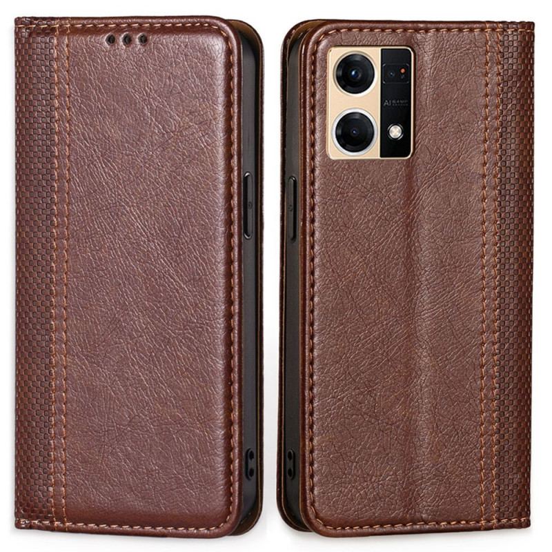 Capa De Celular Para Oppo Reno 7 Flip Couro Falso Vintage