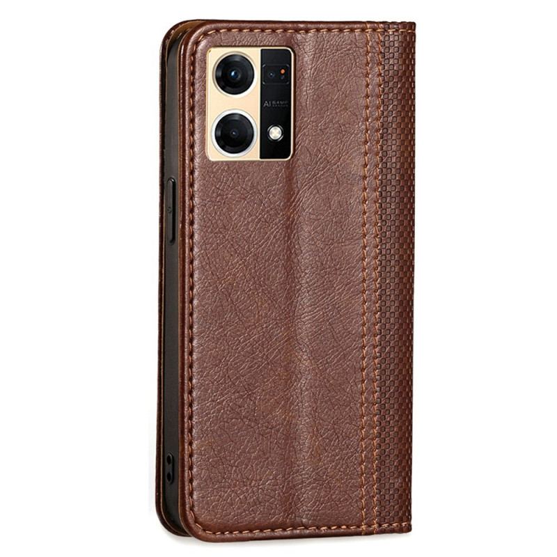 Capa De Celular Para Oppo Reno 7 Flip Couro Falso Vintage