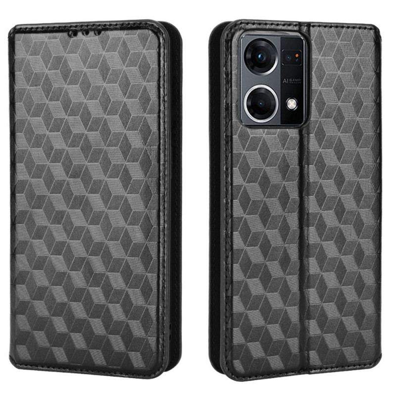 Capa De Celular Para Oppo Reno 7 Flip Efeito Couro Cubo 3d