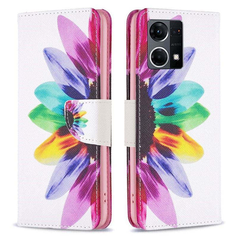 Capa De Couro Para Oppo Reno 7 Flor Aquarela