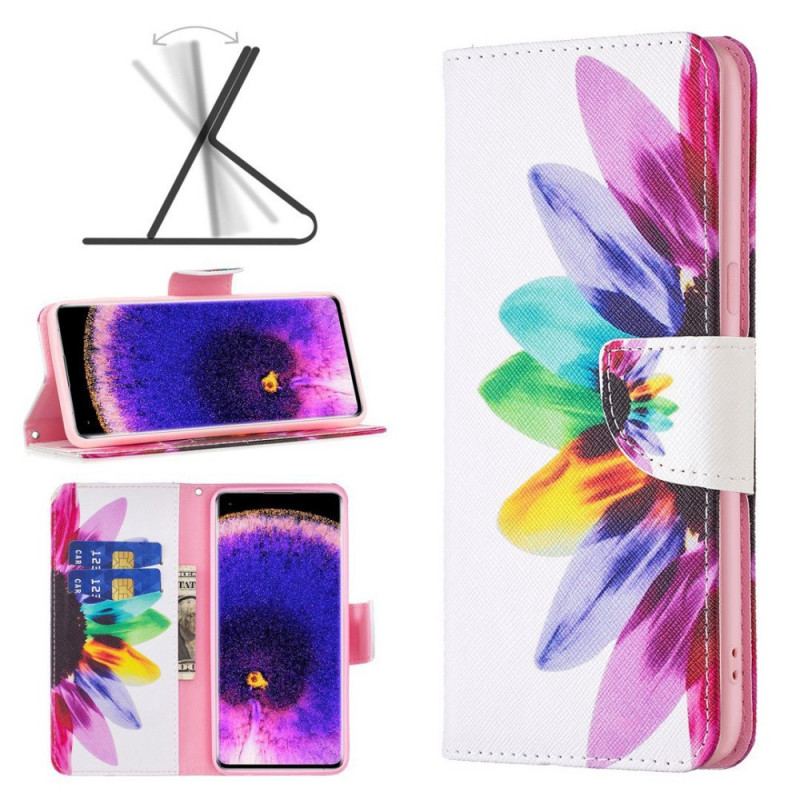 Capa De Couro Para Oppo Reno 7 Flor Aquarela