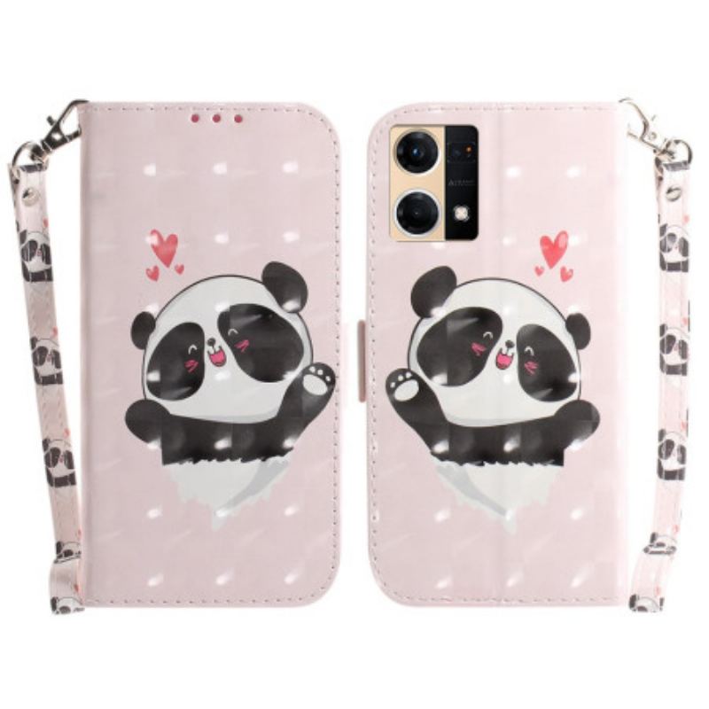 Capa Em Pele Para Oppo Reno 7 De Cordão Panda Love Com Cordão