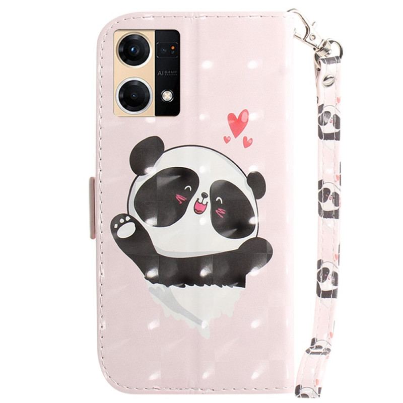 Capa Em Pele Para Oppo Reno 7 De Cordão Panda Love Com Cordão