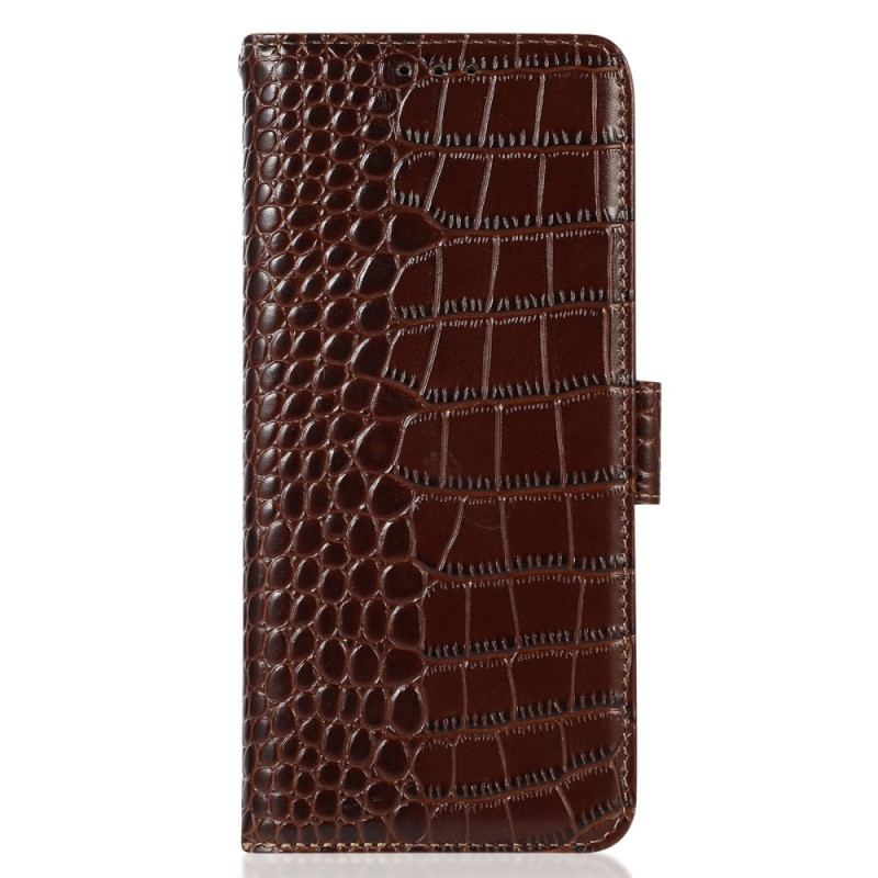 Capa Em Pele Para Oppo Reno 7 Couro Genuíno Estilo Crocodilo Rfid