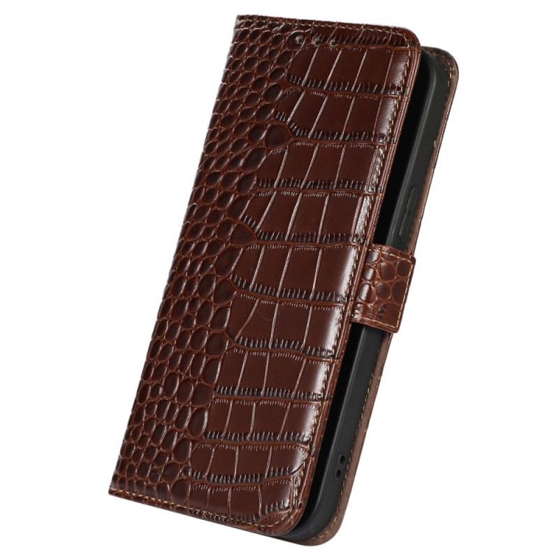 Capa Em Pele Para Oppo Reno 7 Couro Genuíno Estilo Crocodilo Rfid