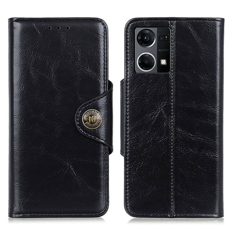 Capa Flip Para Oppo Reno 7 Botão Envernizado Imitação De Couro Khazneh