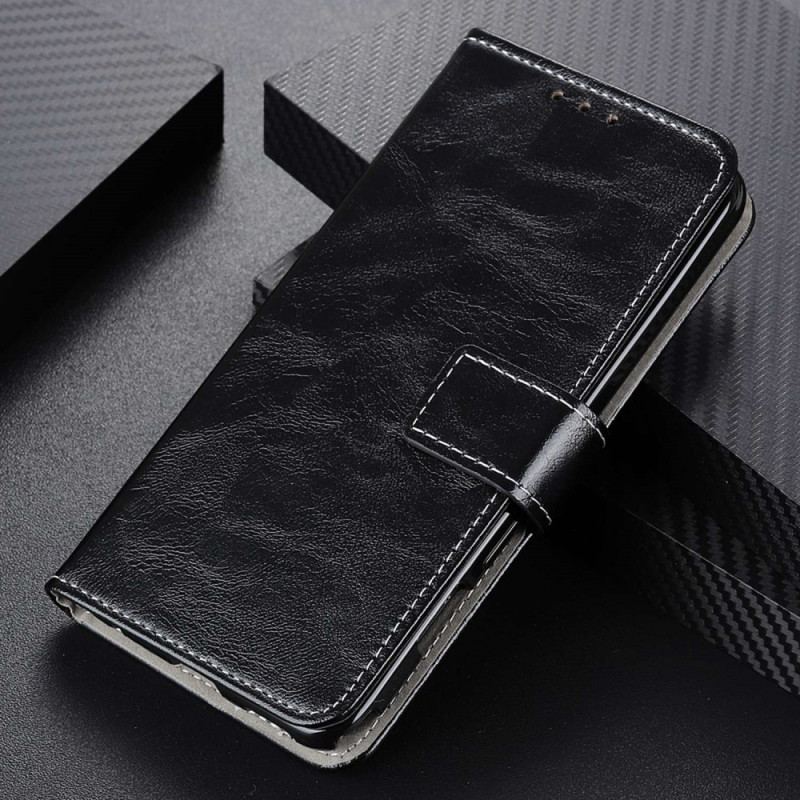 Capa Flip Para Oppo Reno 7 Couro Envernizado Sintético E Costura