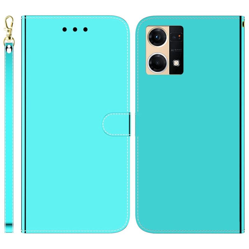 Capa Flip Para Oppo Reno 7 Espelho Falso De Couro Com Alça