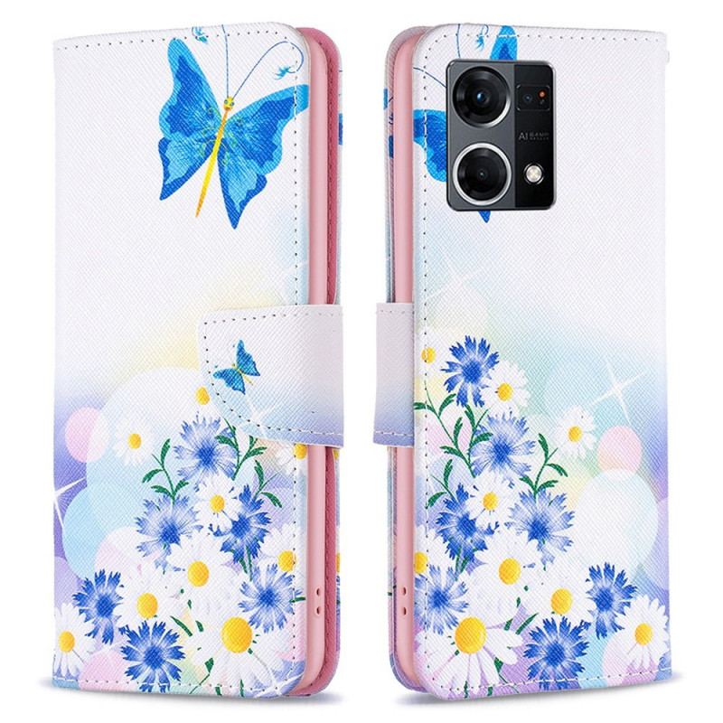 Capa Folio Para Oppo Reno 7 Aquarela Borboletas