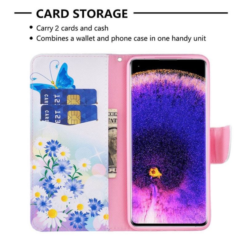 Capa Folio Para Oppo Reno 7 Aquarela Borboletas