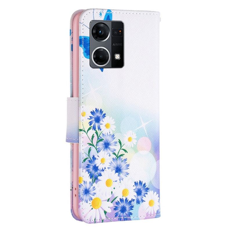 Capa Folio Para Oppo Reno 7 Aquarela Borboletas