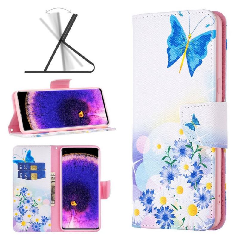 Capa Folio Para Oppo Reno 7 Aquarela Borboletas