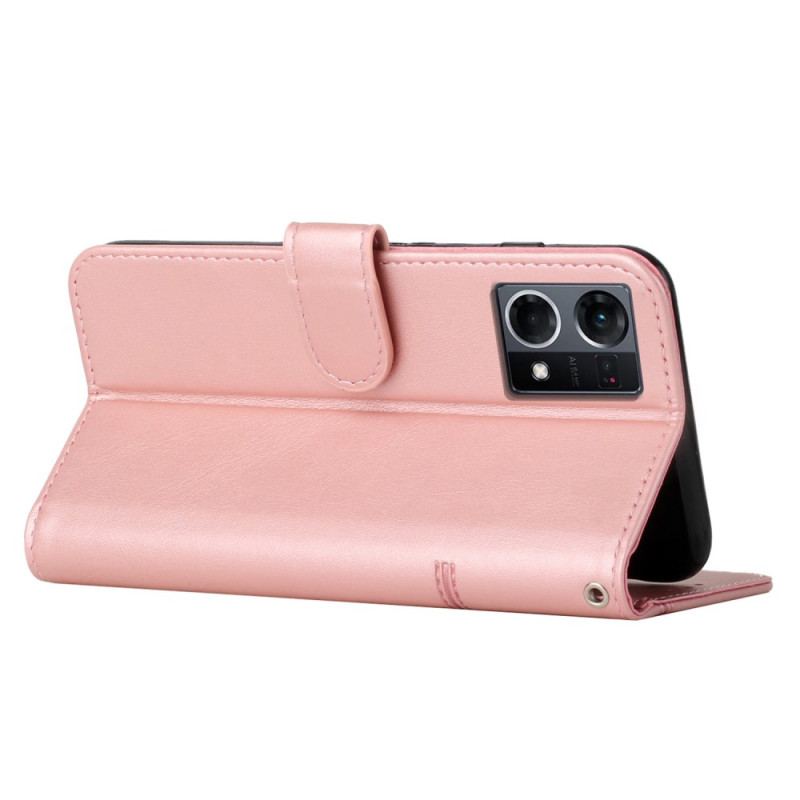 Capa Folio Para Oppo Reno 7 De Cordão Strappy Geo Leather Effect