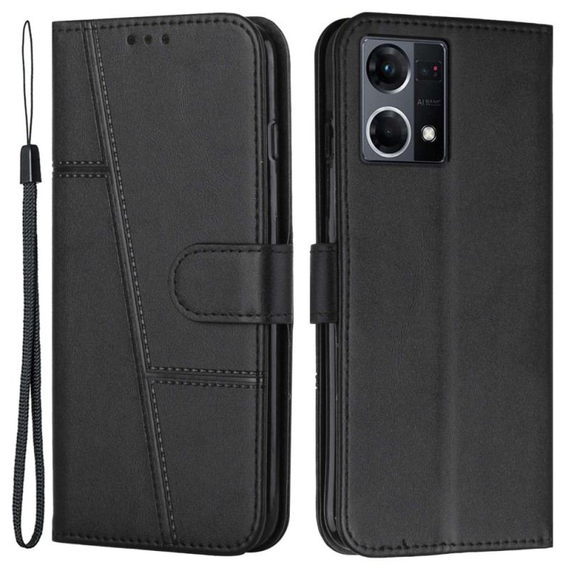 Capa Folio Para Oppo Reno 7 De Cordão Strappy Geo Leather Effect