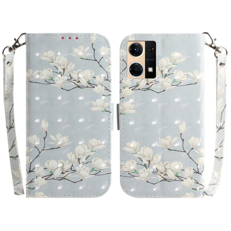 Capa Folio Para Oppo Reno 7 Ramo De Flores Brancas