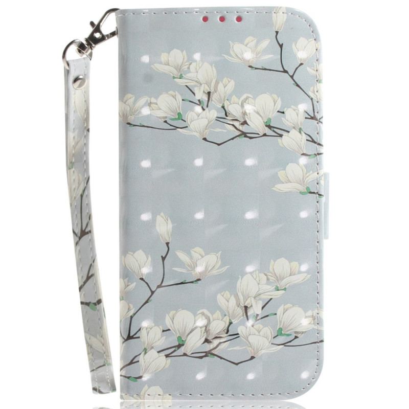 Capa Folio Para Oppo Reno 7 Ramo De Flores Brancas