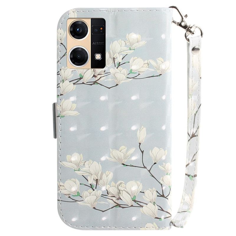 Capa Folio Para Oppo Reno 7 Ramo De Flores Brancas