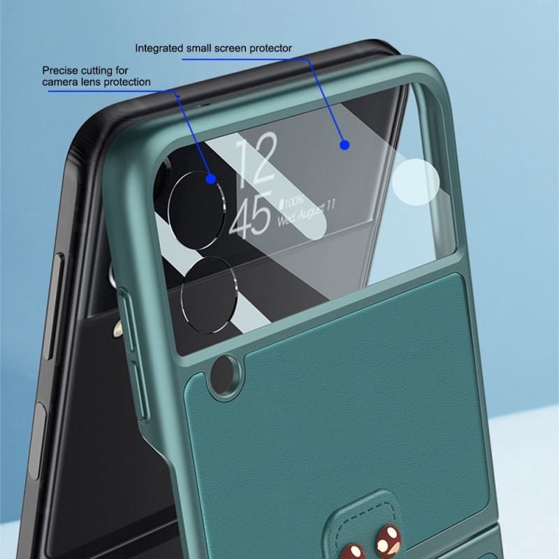 Capa De Celular Para Samsung Galaxy Z Flip 3 5G De Couro Anel Gkk De Vidro Temperado Com Efeito De Couro