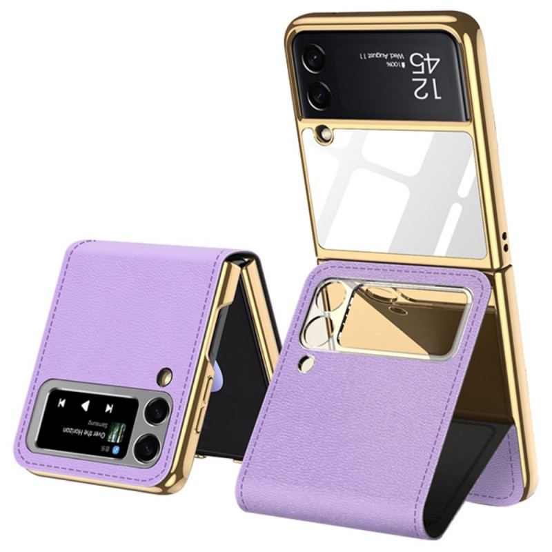 Capa De Celular Para Samsung Galaxy Z Flip 3 5G De Couro Espelho E Suporte Removível