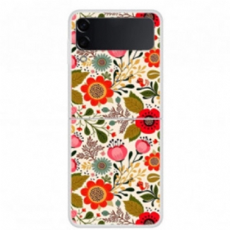 Capa De Celular Para Samsung Galaxy Z Flip 3 5G De Couro Florzinhas