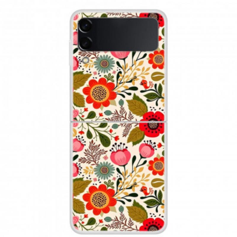 Capa De Celular Para Samsung Galaxy Z Flip 3 5G De Couro Florzinhas